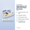 PAPEL BLANCO A4 120G 250 HOJAS RECICLADO - características principales