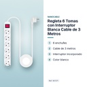 REGLETA 6 TOMAS CON INTERRUPTOR BLANCA CABLE DE 3 METROS - características principales