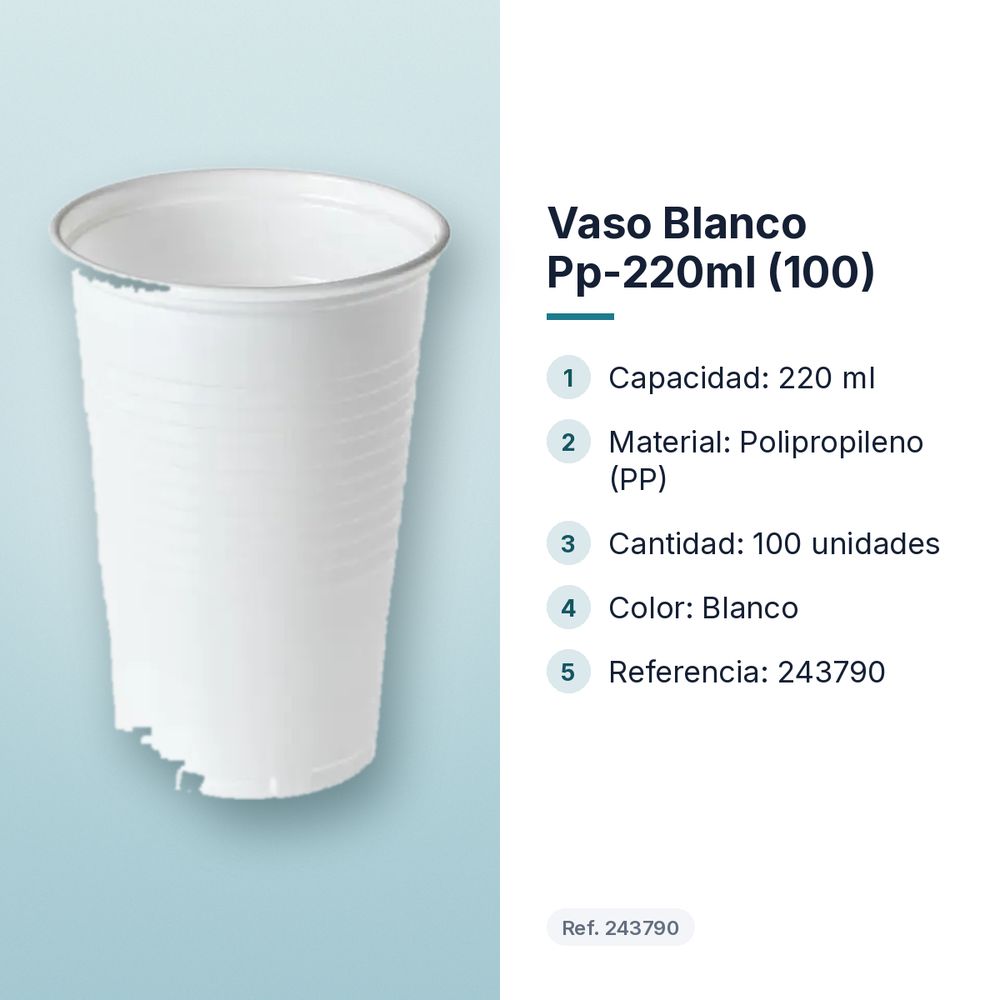 VASO BLANCO PP-220ML (100) - características principales