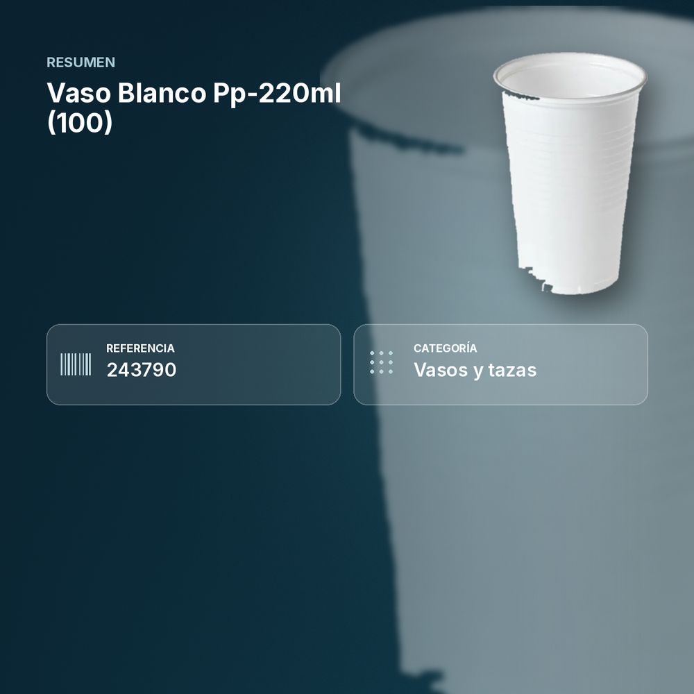 VASO BLANCO PP-220ML (100) - resumen de atributos