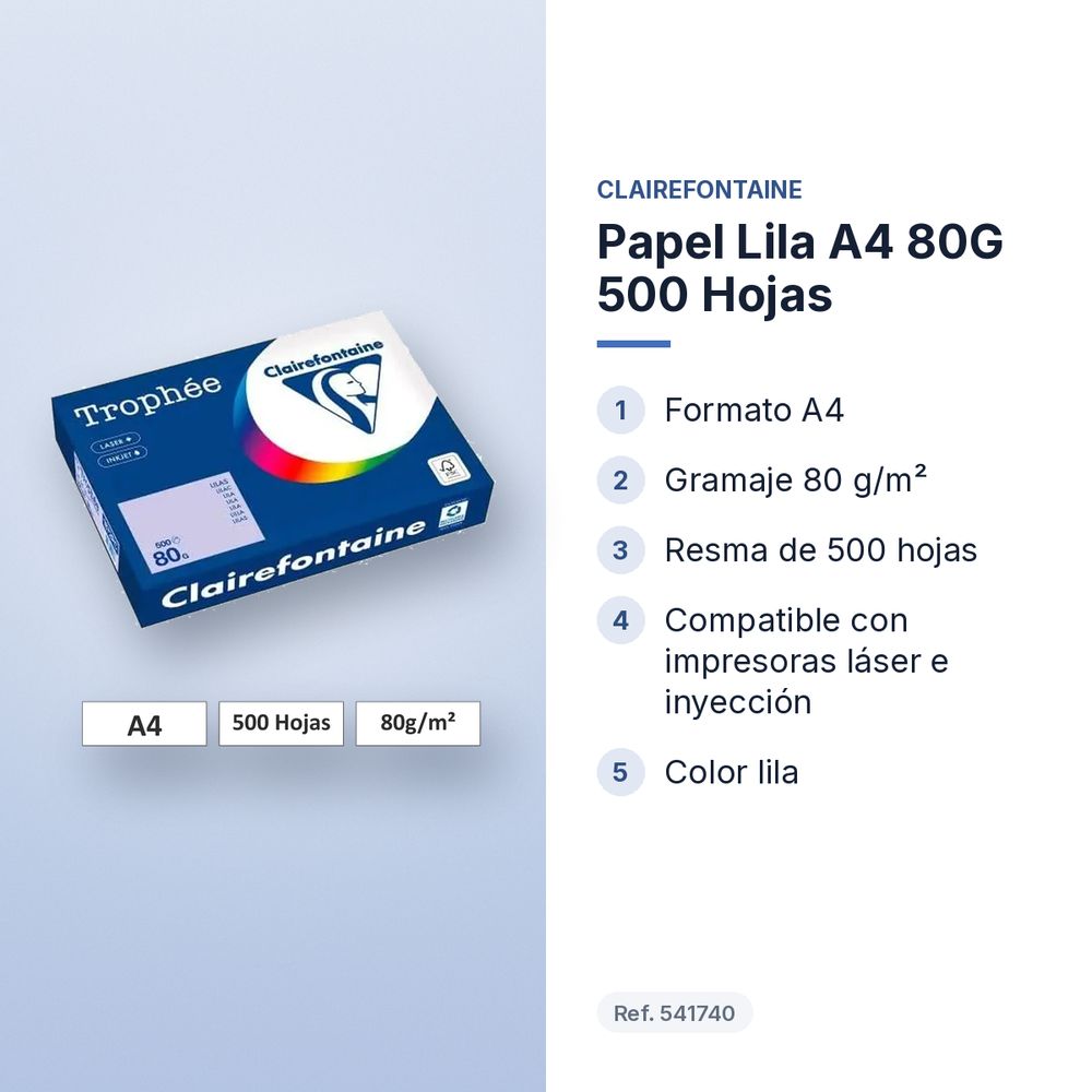 PAPEL LILA A4 80G 500 HOJAS - características principales