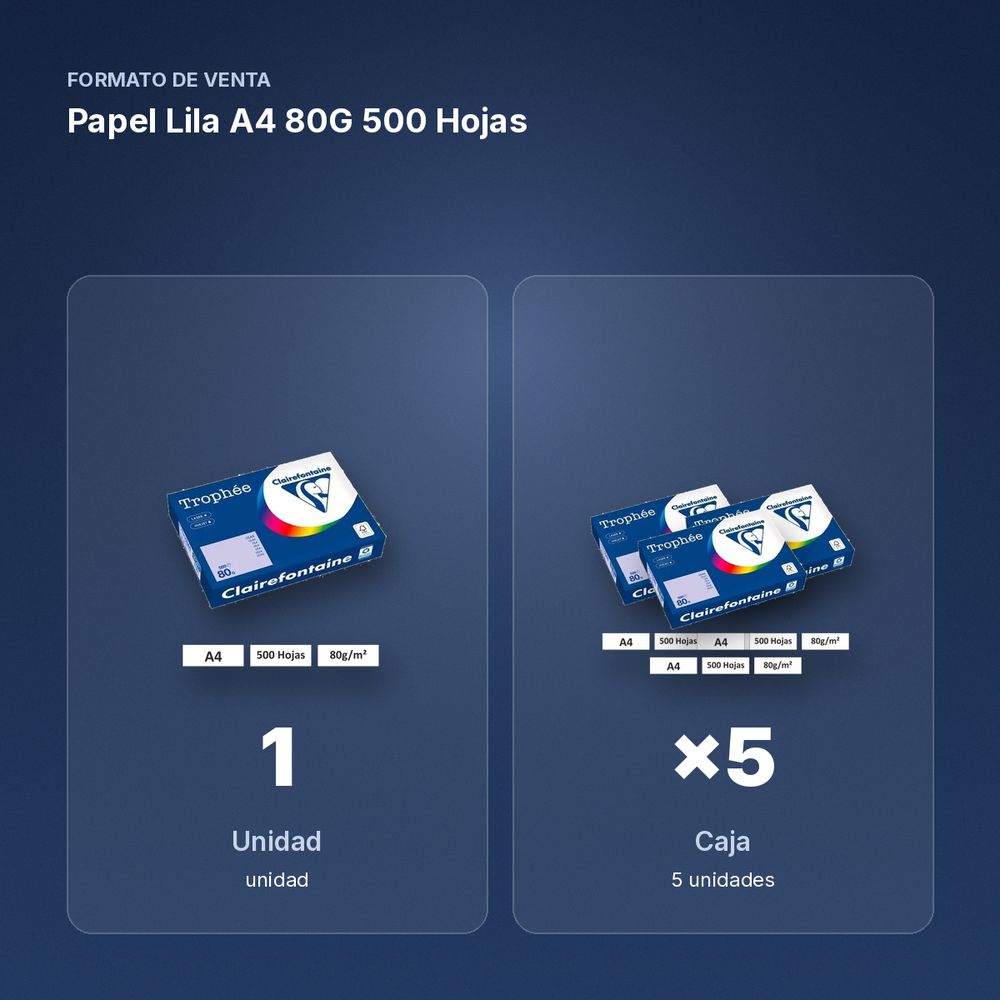 PAPEL LILA A4 80G 500 HOJAS - formato de venta: caja de 5