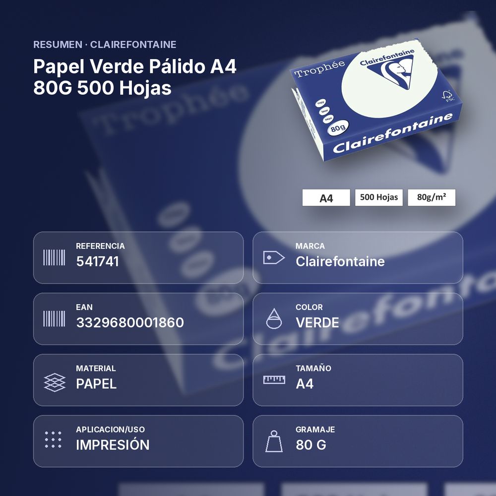 PAPEL VERDE PÁLIDO A4 80G 500 HOJAS - resumen de atributos