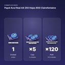PAPEL AZUL REAL A4 250 HOJAS 80G CLAIREFONTAINE - formato de venta: caja de 5, palé de 120