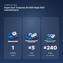 PAPEL AZUL TURQUESA A4 500 HOJAS 80G CLAIREFONTAINE - formato de venta: caja de 5, palé de 240