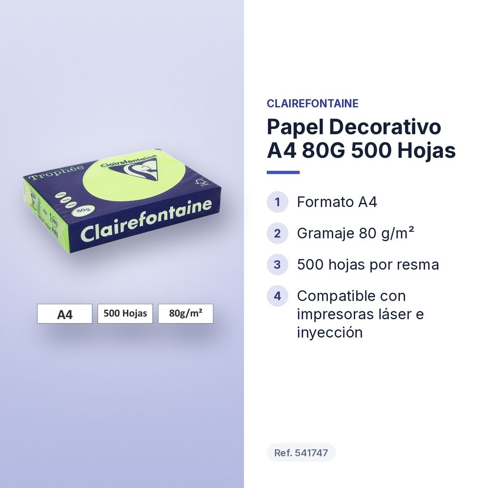 PAPEL DECORATIVO A4 80G 500 HOJAS  - características principales