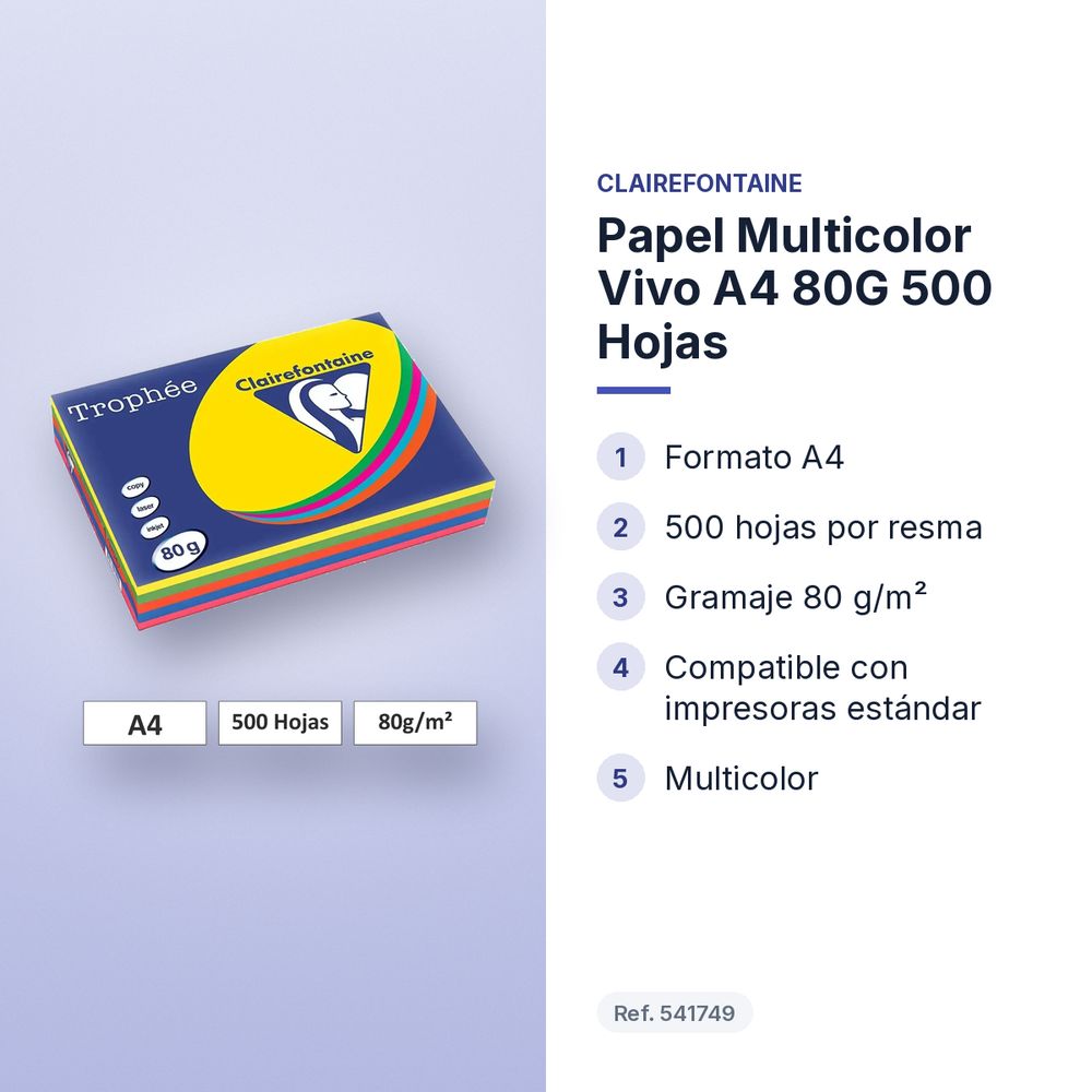 PAPEL MULTICOLOR VIVO A4 80G 500 HOJAS - características principales