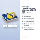PAPEL 5 COLORES INTENSOS A3 80G 500 HOJAS - características principales