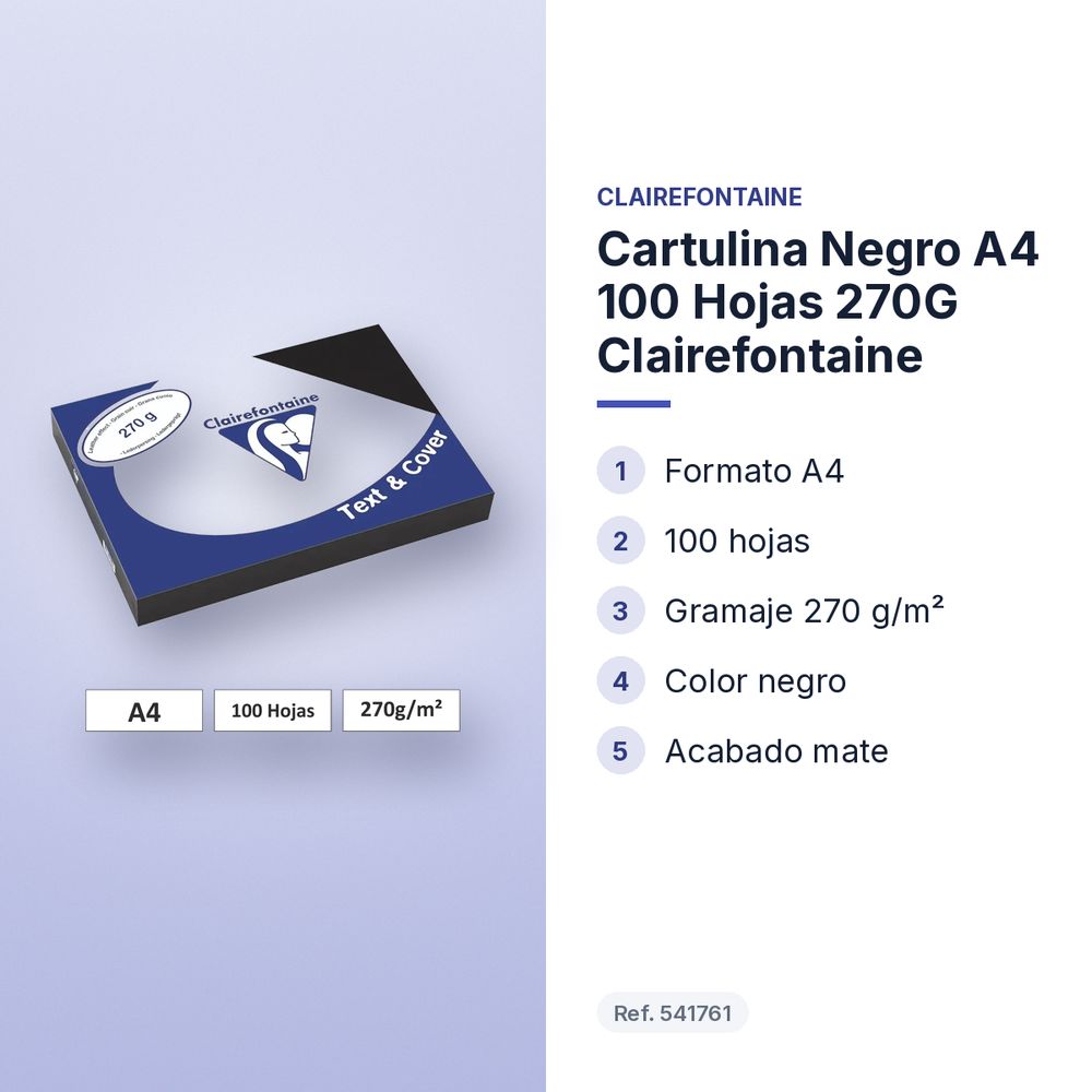 CARTULINA NEGRO A4 100 HOJAS 270G CLAIREFONTAINE - características principales