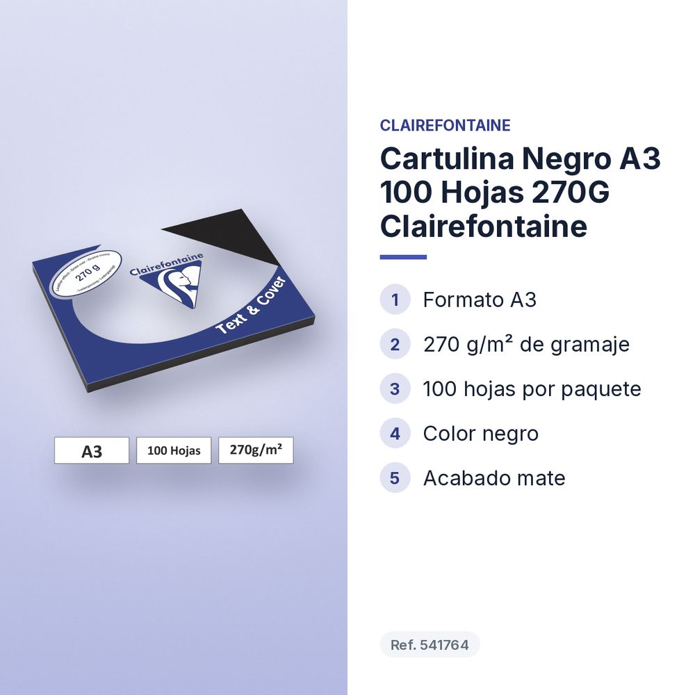 CARTULINA NEGRO A3 100 HOJAS 270G CLAIREFONTAINE - características principales