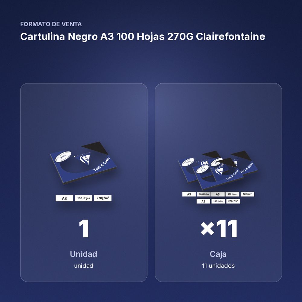 CARTULINA NEGRO A3 100 HOJAS 270G CLAIREFONTAINE - formato de venta: caja de 11