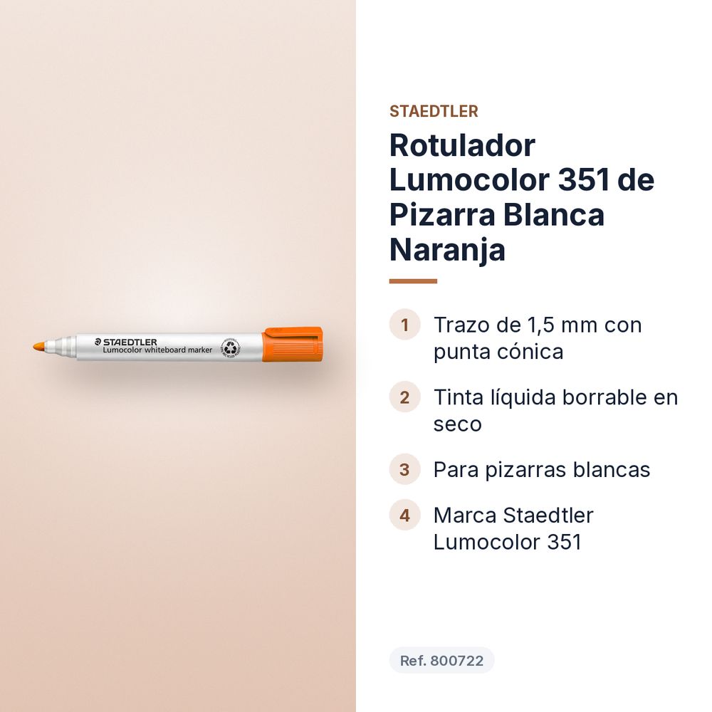 ROTULADOR LUMOCOLOR 351 DE PIZARRA BLANCA NARANJA - características principales