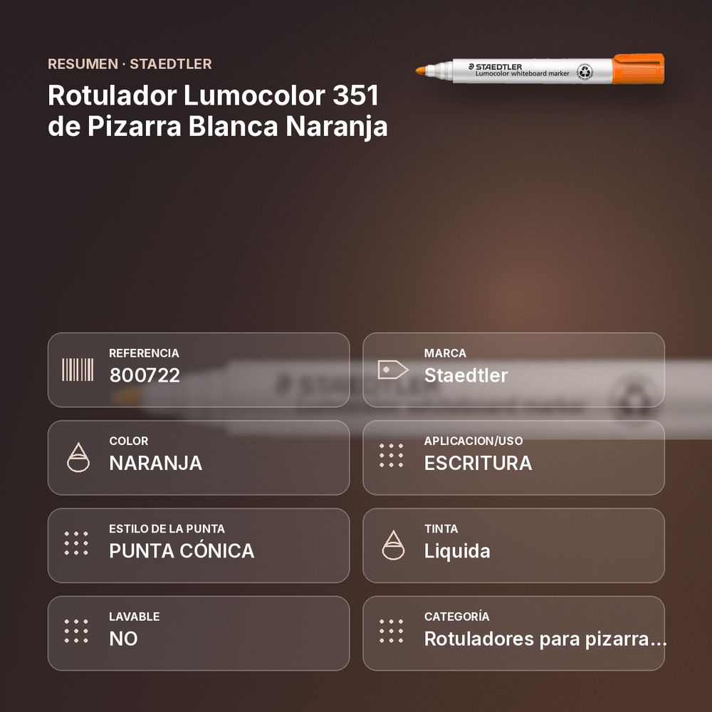 ROTULADOR LUMOCOLOR 351 DE PIZARRA BLANCA NARANJA - resumen de atributos