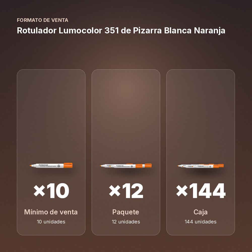 ROTULADOR LUMOCOLOR 351 DE PIZARRA BLANCA NARANJA - formato de venta: paquete de 12, caja de 144