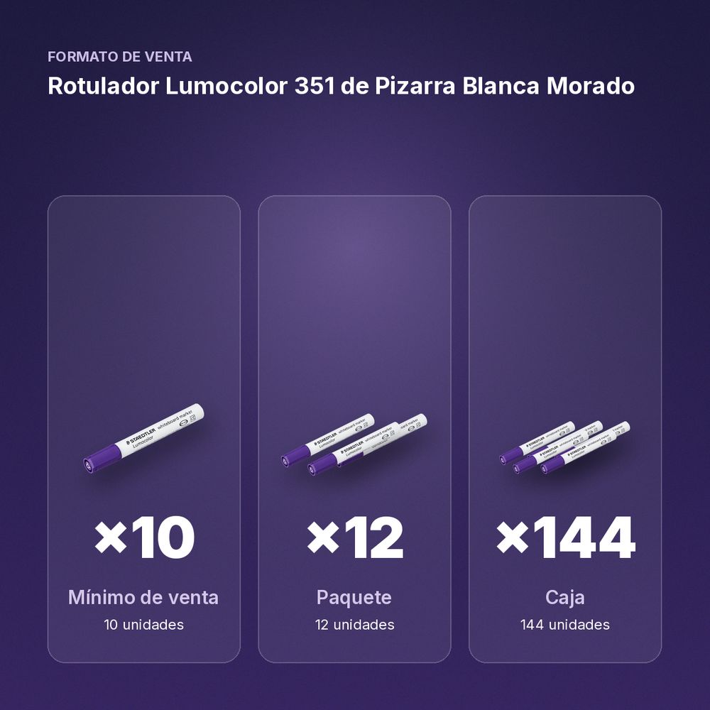 ROTULADOR LUMOCOLOR 351 DE PIZARRA BLANCA MORADO - formato de venta: paquete de 12, caja de 144