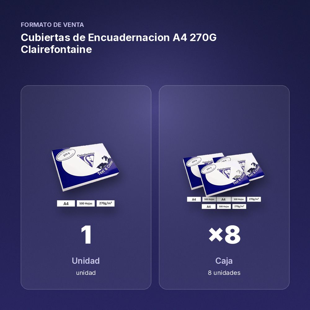 CUBIERTAS DE ENCUADERNACION A4 270G CLAIREFONTAINE - formato de venta: caja de 8