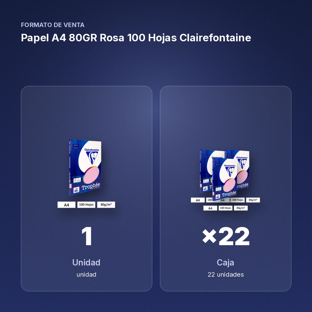 PAPEL A4 80GR ROSA 100 HOJAS CLAIREFONTAINE - formato de venta: caja de 22