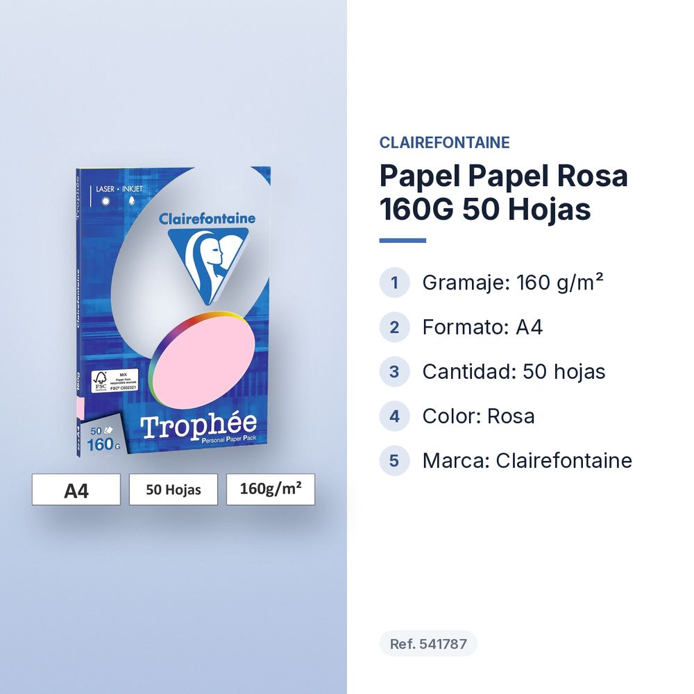 PAPEL PAPEL ROSA 160G 50 HOJAS - características principales