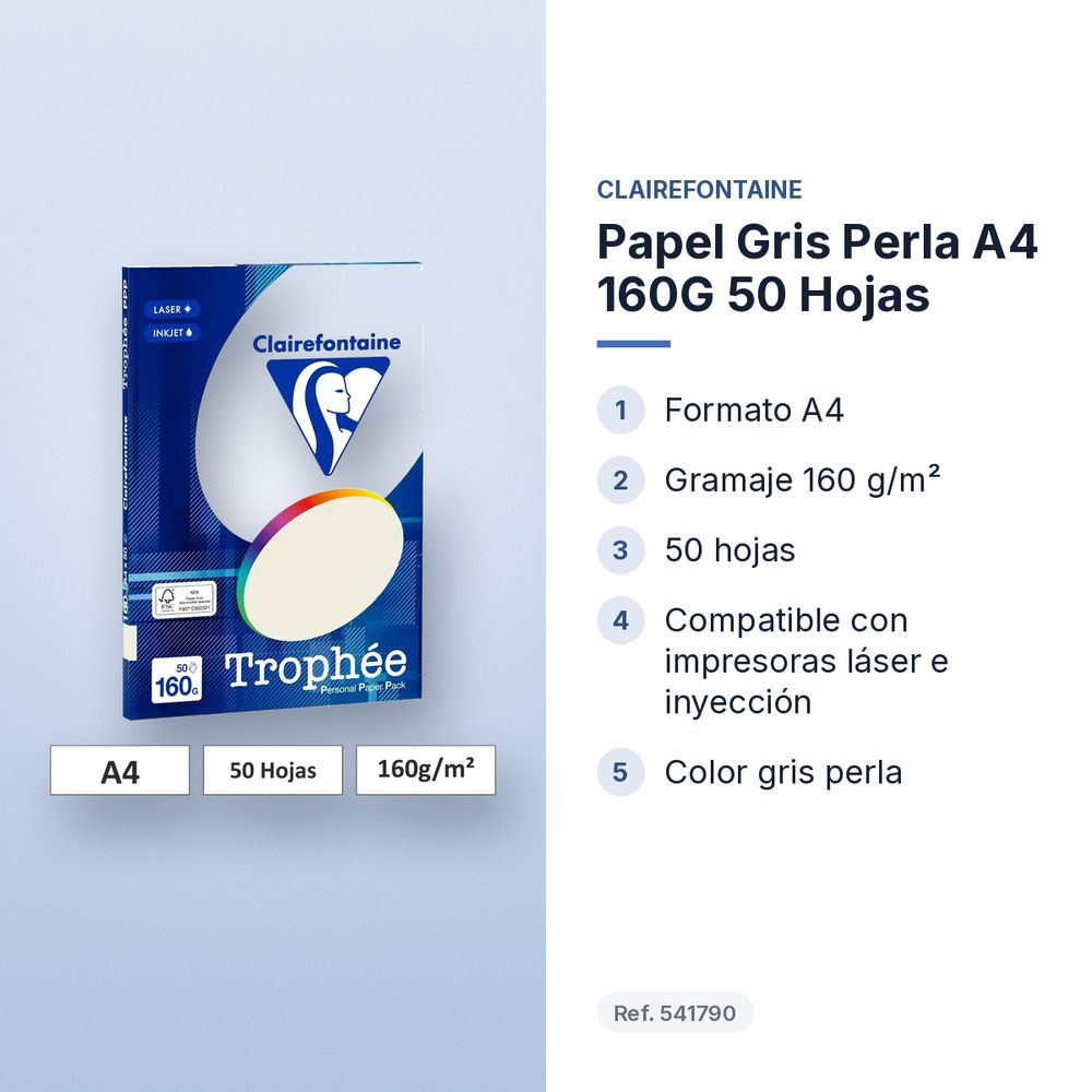 PAPEL GRIS PERLA A4 160G 50 HOJAS  - características principales