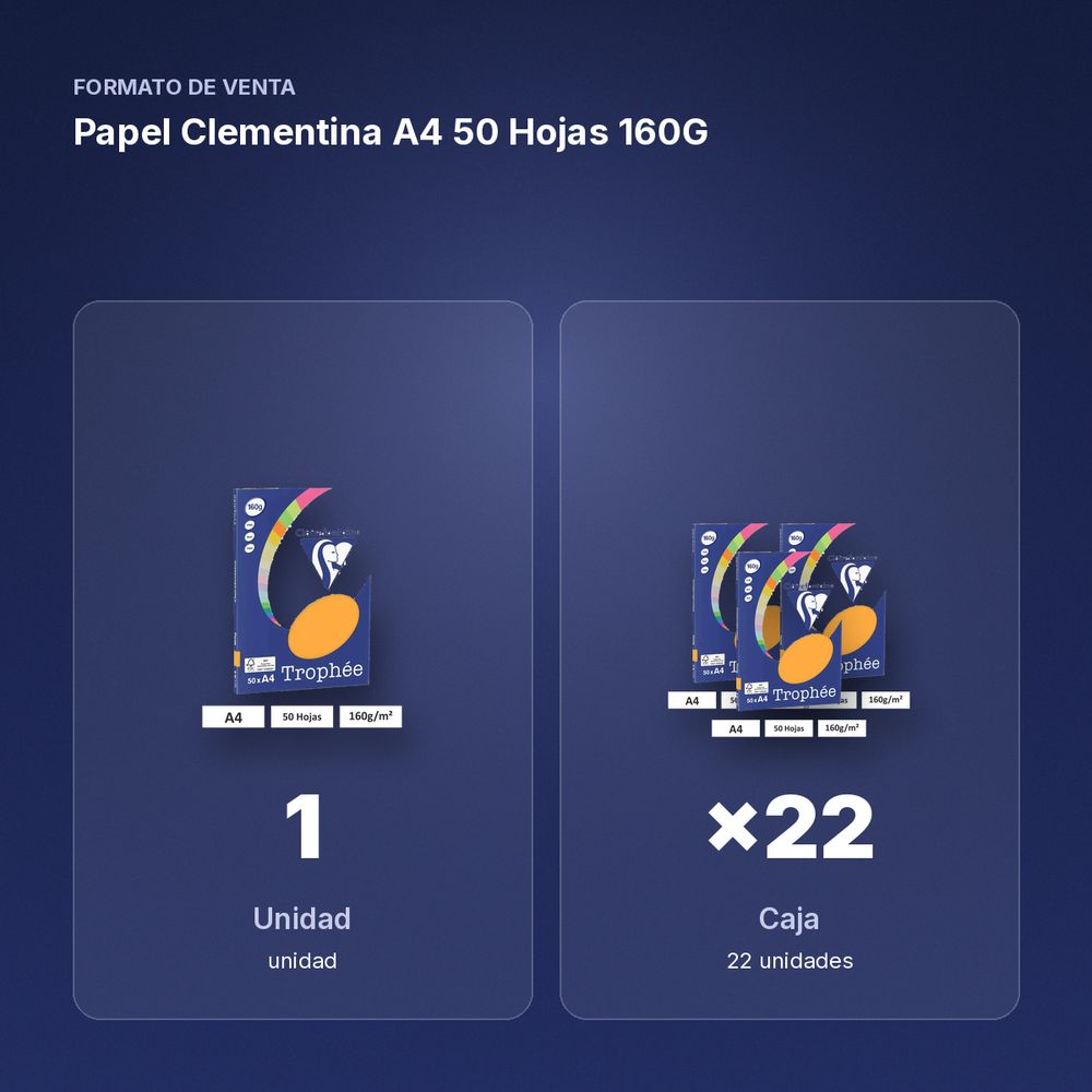 PAPEL CLEMENTINA A4 50 HOJAS 160G  - formato de venta: caja de 22