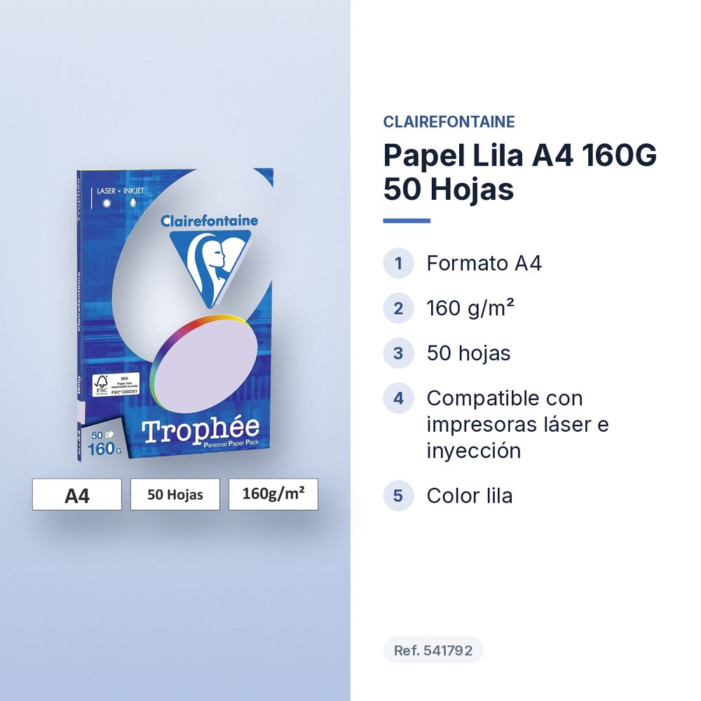 PAPEL LILA A4 160G 50 HOJAS - características principales