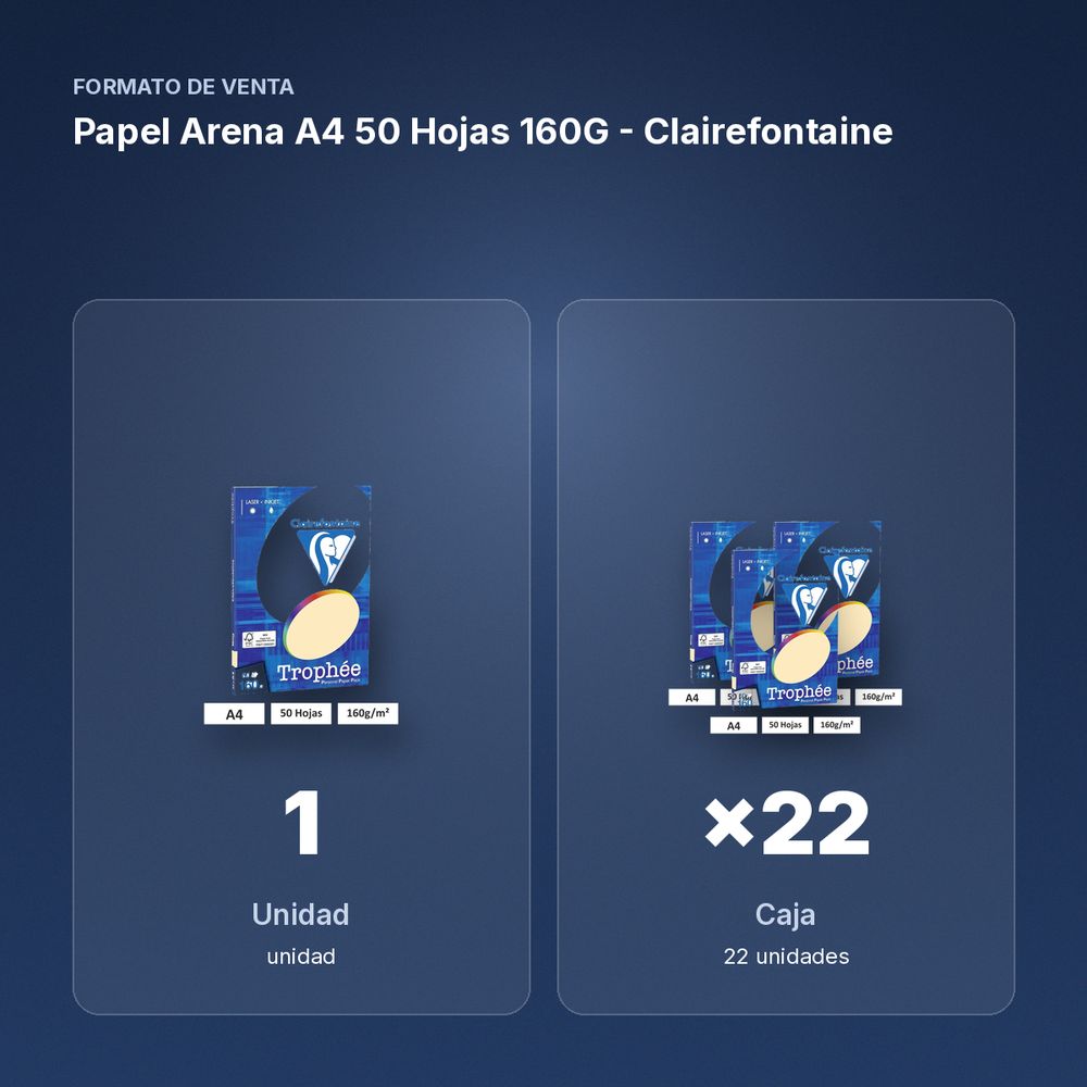 PAPEL ARENA A4 50 HOJAS 160G - CLAIREFONTAINE - formato de venta: caja de 22