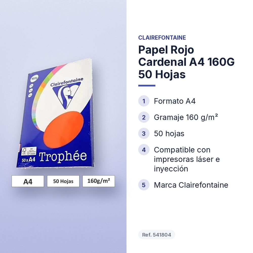 PAPEL ROJO CARDENAL A4 160G 50 HOJAS - características principales