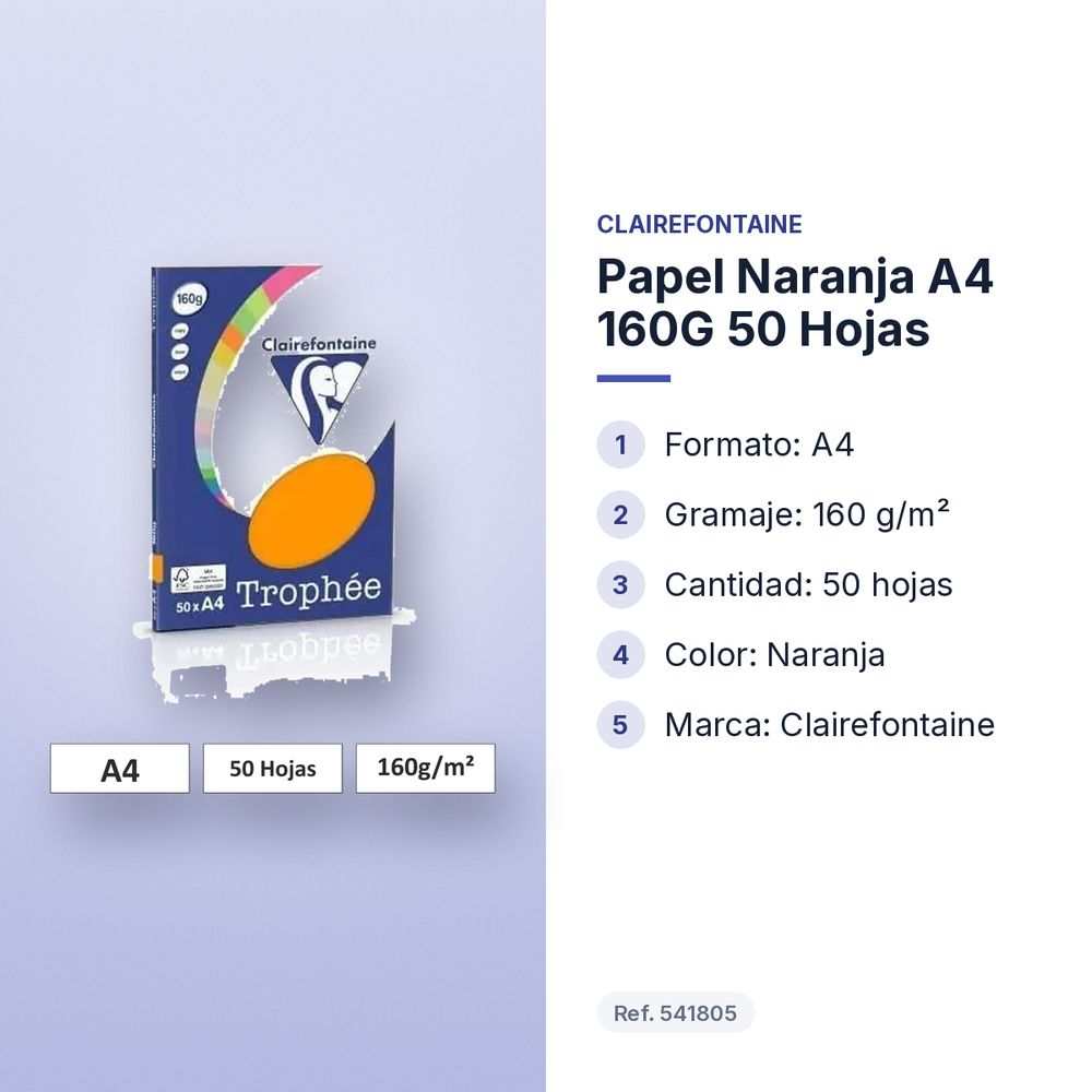 PAPEL NARANJA A4 160G 50 HOJAS - características principales