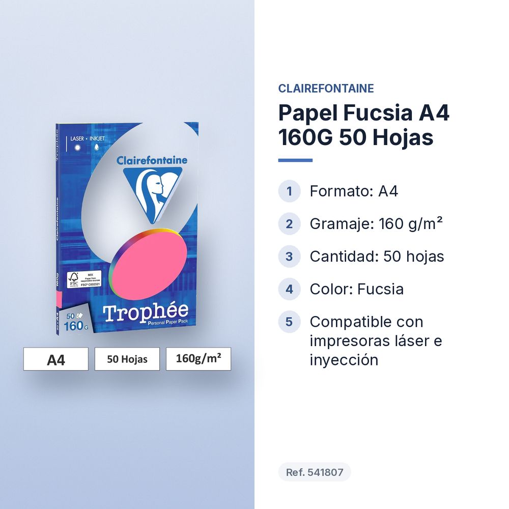 PAPEL FUCSIA A4 160G 50 HOJAS - características principales