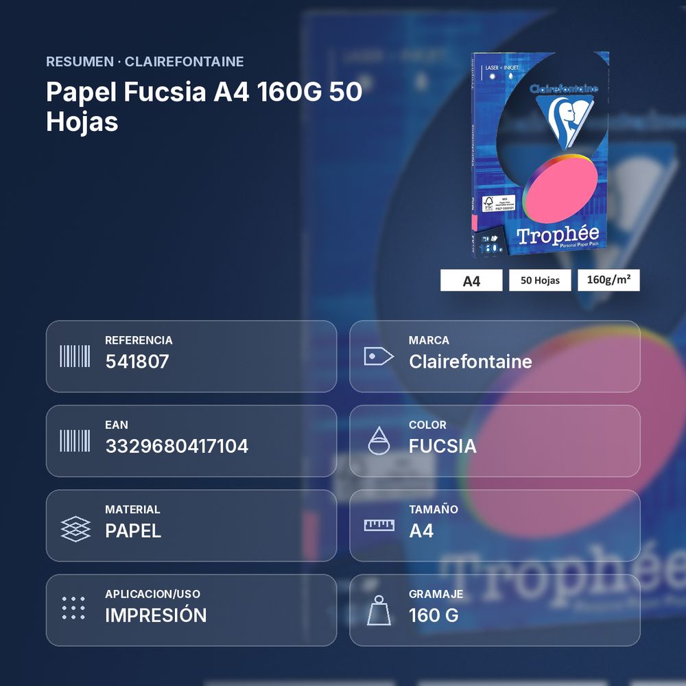 PAPEL FUCSIA A4 160G 50 HOJAS - resumen de atributos