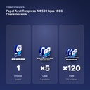 PAPEL AZUL TURQUESA A4 50 HOJAS 160G CLAIREFONTAINE - formato de venta: caja de 5, palé de 120