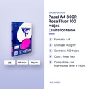 PAPEL A4 80GR ROSA FLUOR 100 HOJAS CLAIREFONTAINE - características principales