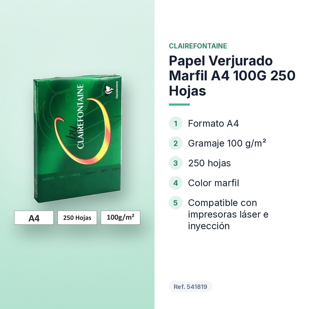 PAPEL VERJURADO MARFIL A4 100G 250 HOJAS - características principales