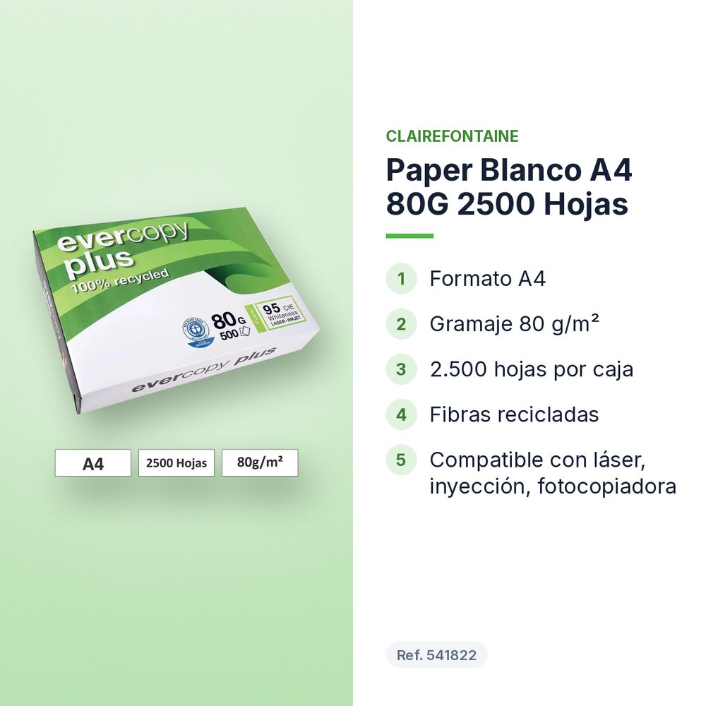 PAPER BLANCO A4 80G 2500 HOJAS - características principales