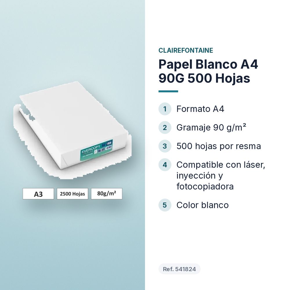 PAPEL BLANCO A4 90G 500 HOJAS - características principales