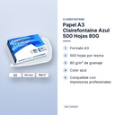 PAPEL A3 CLAIREFONTAINE AZUL 500 HOJAS 80G - características principales