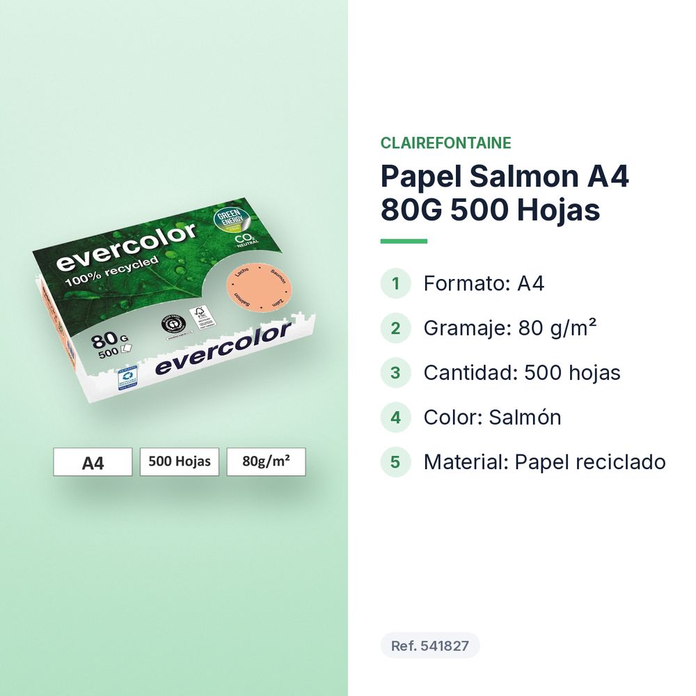 PAPEL SALMON A4 80G 500 HOJAS  - características principales