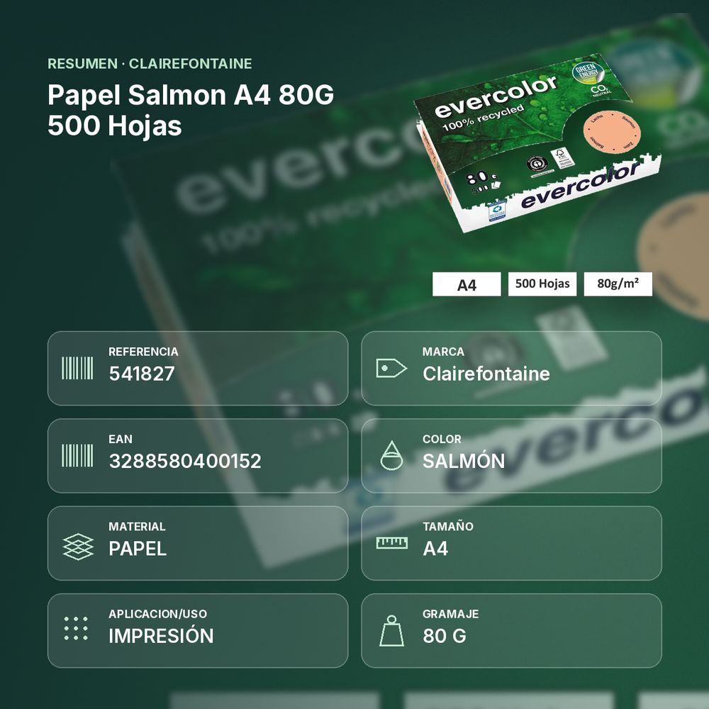 PAPEL SALMON A4 80G 500 HOJAS  - resumen de atributos