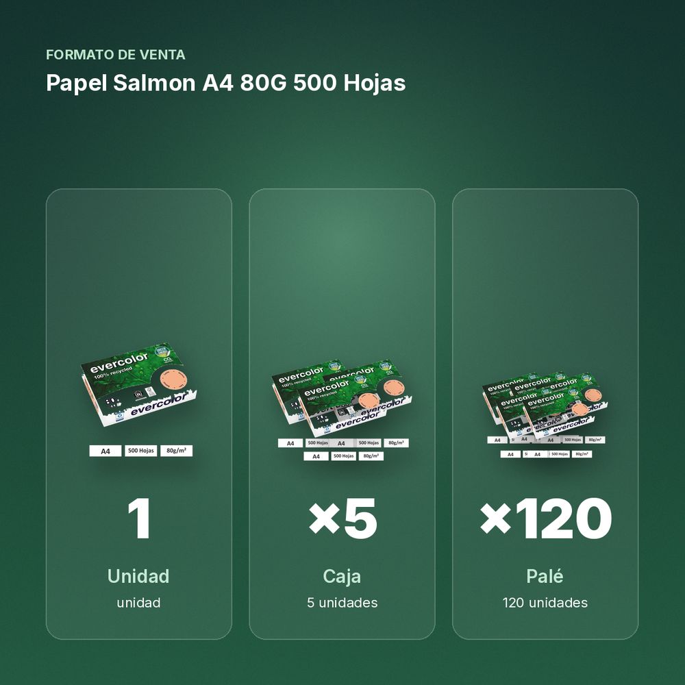 PAPEL SALMON A4 80G 500 HOJAS  - formato de venta: caja de 5, palé de 120