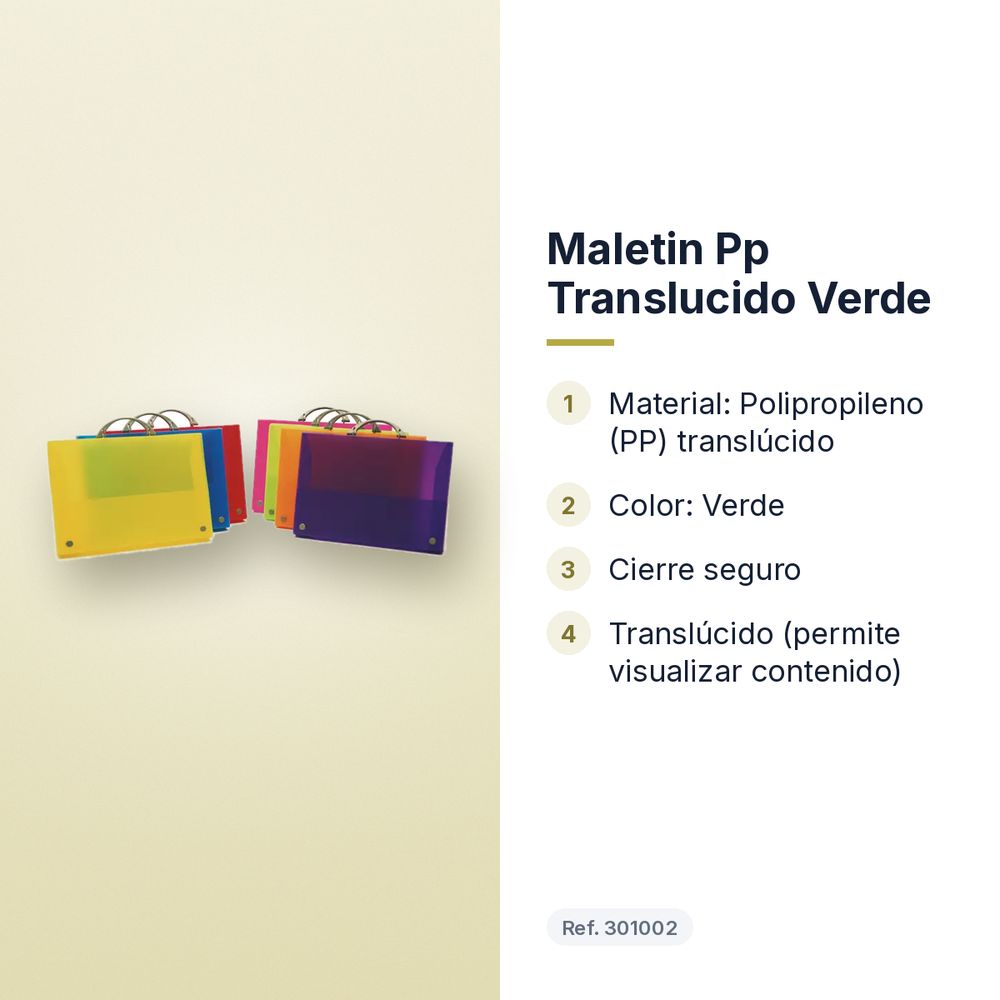 MALETIN PP TRANSLUCIDO VERDE - características principales