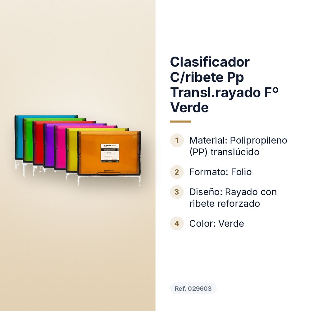 CLASIFICADOR C/RIBETE PP TRANSL.RAYADO Fº VERDE - características principales