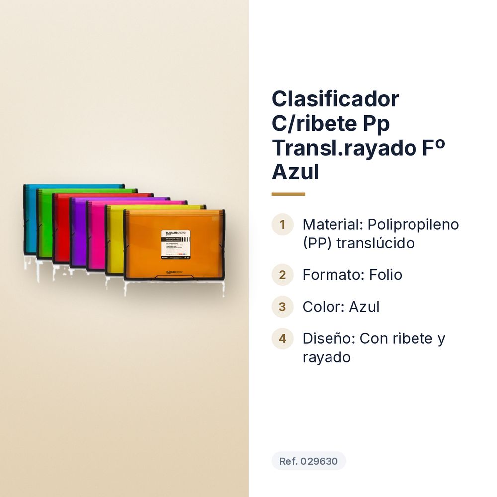 CLASIFICADOR C/RIBETE PP TRANSL.RAYADO Fº AZUL - características principales