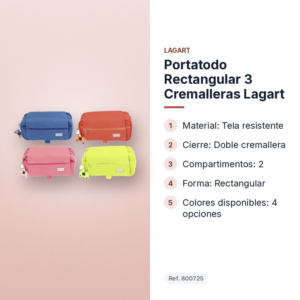 PORTATODO RECTANGULAR 3 CREMALLERAS LAGART  - características principales