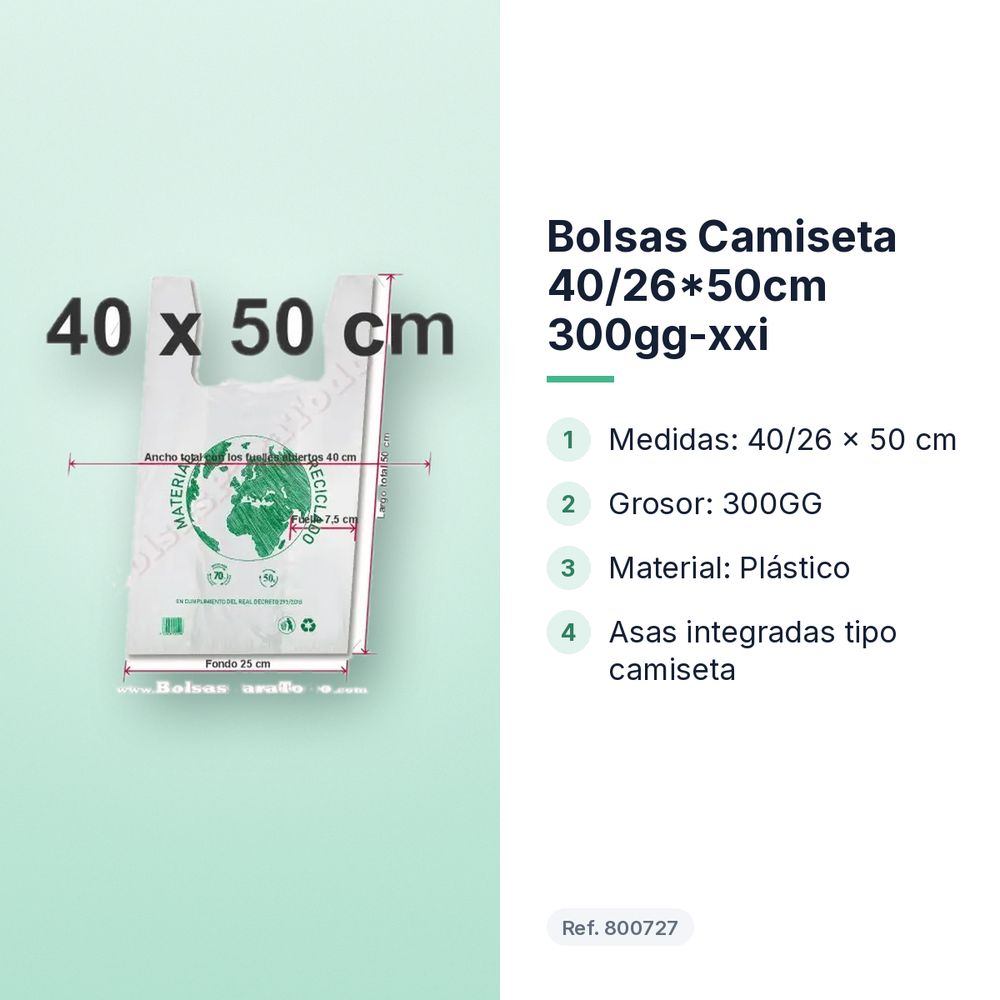 BOLSAS CAMISETA 40/26*50CM 300GG-XXI  - características principales