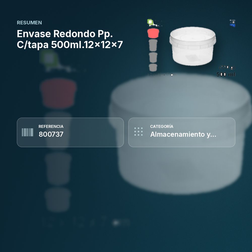 ENVASE REDONDO PP. C/TAPA 500ML.12X12X7 - resumen de atributos