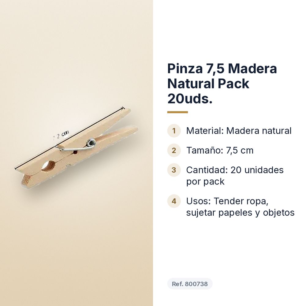 PINZA 7,5 MADERA NATURAL PACK 20UDS. - características principales
