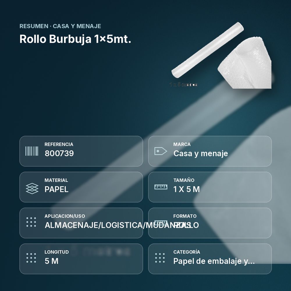 ROLLO BURBUJA 1X5MT. - resumen de atributos