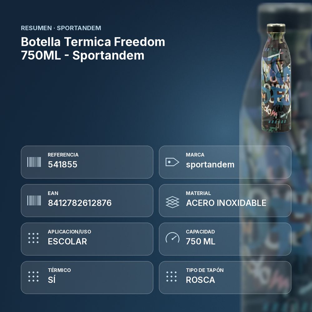 BOTELLA TERMICA FREEDOM 750ML - SPORTANDEM - resumen de atributos