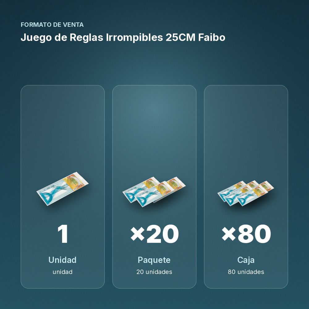 JUEGO DE REGLAS IRROMPIBLES 25CM FAIBO - formato de venta: paquete de 20, caja de 80