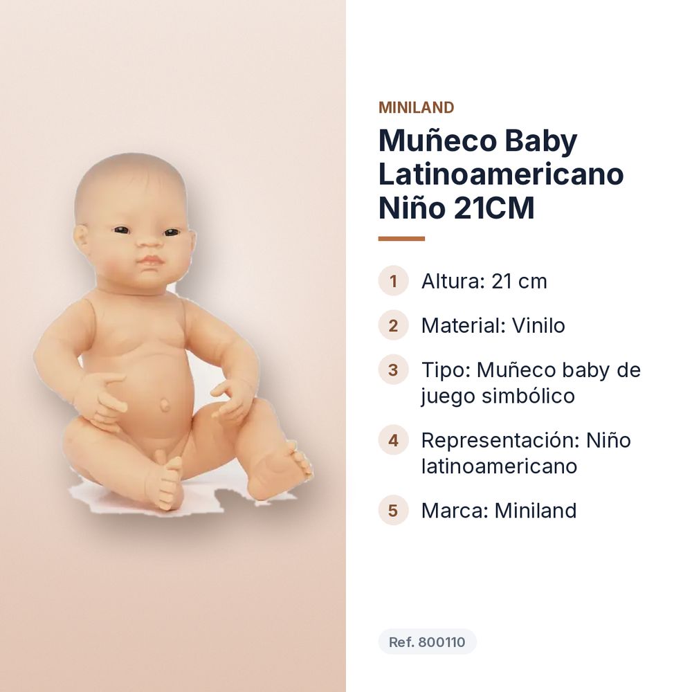 MUÑECO BABY LATINOAMERICANO NIÑO 21CM - características principales
